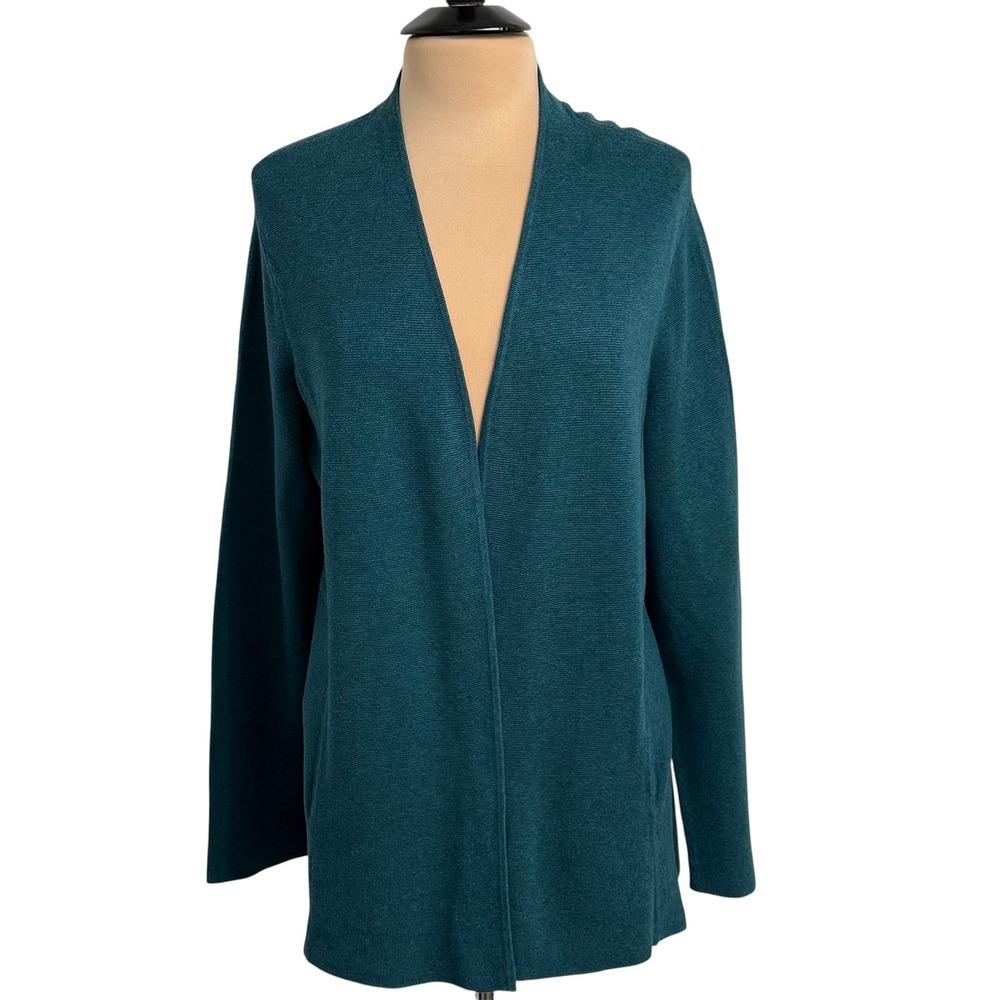 Talbots Women's Long Sleeve Open-Front Teal Knit Cardigan